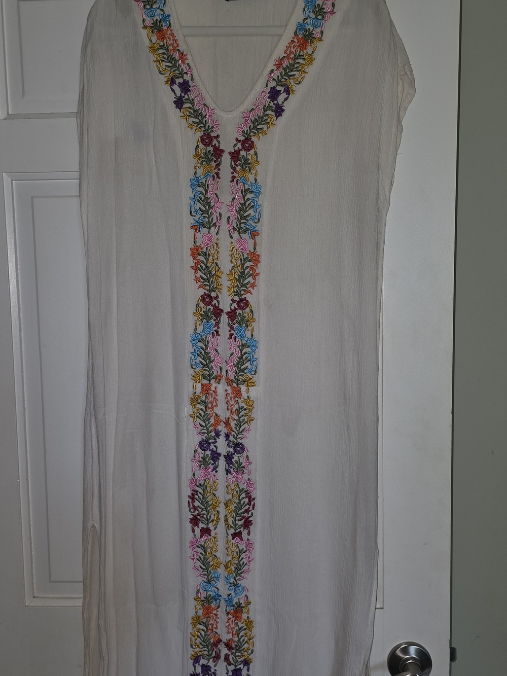 SHEIN White Maxi Dress with Multicolor Floral Embroidery